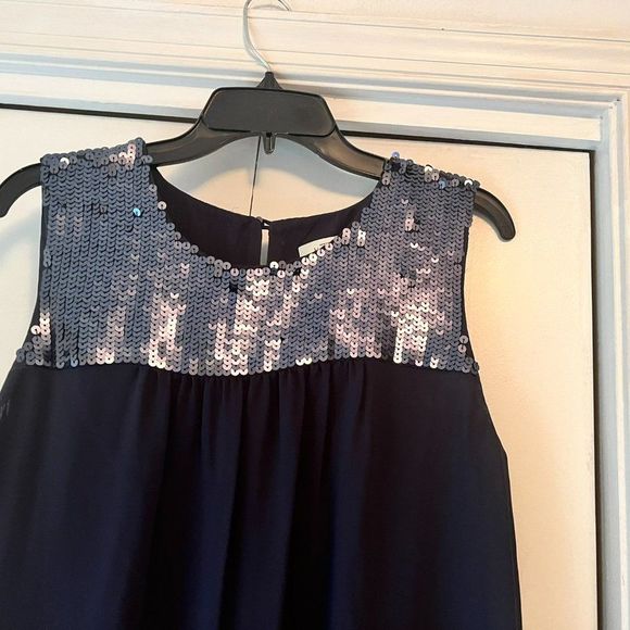Ann Taylor LOFT Sleeveless Blouse with Sequins - Lined - Dark Blue - Medium - Picture 2 of 5